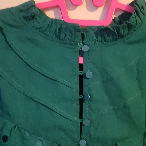 Dark Green Eyelet Blouse - Picture 2 of 6